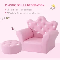 HOMCOM Children Kids Sofa Set Armchair Chair Seat with Free Footstool PU Leather for Girls 58L x 40.5W x 49H cm Pink(m-5)