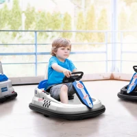 HOMCOM 6V Electric Kids Bumper Car, 6V Spin Waltz Car, with Music, Horn, Lights - White(m-2)