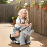 AIYAPLAY Elefante Elétrico com Música Bateria 6V com Toque Suave Rodas Silenciosas de PU e Pedal 74x34x51 cm Cinzento(m-10)