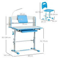 HOMCOM Birou școlar pentru copii de 6-12 ani, reglabil, cu lumină LED, suport pentru cărți și suport pentru pixuri, fabricat din MDF, PP și oțel, albastru(m-3)