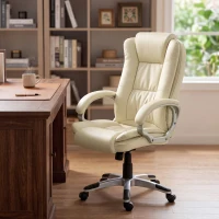 HOMCOM Sedia da Ufficio Girevole in Pelle PU con Dondolo, Schienale Alto e Altezza Regolabile, Beige(m-9)