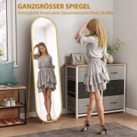 HOMCOM Ovale passpiegel, vrijstaand, metalen frame, 50 x 180 cm, goud(m-4)