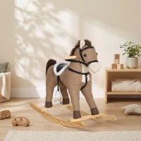 AIYAPLAY Caballo Balancín con Sonidos y Asas de Seguridad Base de Madera para Niños de 12 a 36 Meses Marrón Oscuro(m-9)