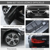 HOMCOM Voiture électrique Enfants 6 V 3 Km/h Max. Effets sonores et Lumineux télécommande Incluse Noir BMW 6 GT(m-4)