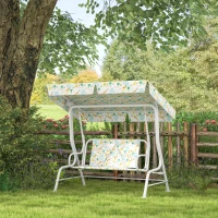 AIYAPLAY Dondolo per Bambini da Esterno a 2 Posti con Tettuccio Regolabile e Cinture di Sicurezza, 112x75x120 cm, Bianco(m-10)