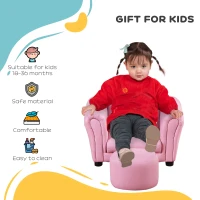 HOMCOM Toddler Chair Single Seater Kids Sofa Set, 54 x 42 x 41cm, Kids Sofa with Stool, Pink(m-6)