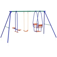 Outsunny Three-In-One Kids Metal Swing Set with Swing, Glider, Rocking Chair Swing, for Ages 3+ years - Orange and Blue(m-1)