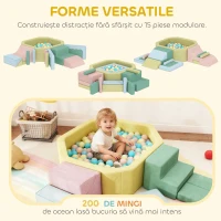 AIYAPLAY Set 15 Blocuri de Construcții Moi Modulabile pentru Copii cu 200 Bile pentru Uz Interior, Multicolor(m-4)