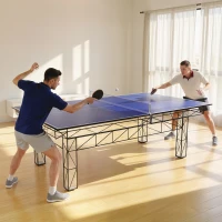 SPORTNOW 9 ft Folding Ping Pong Table Top for Billiard Tables, Table Tennis Conversion Top with Net, Foam Padding, Blue(m-2)