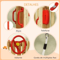 Outsunny Parque Infantil Exterior de Madeira com Baloiço Escorrega Volante Buzina Telefone para Jardim Relvado Vermelho e Madeira(m-7)