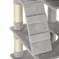 PawHut Krabpaal 204 cm, kattenboom met huisjes en ladder, meerlaagse krabpaal voor 1-3 katten tot 6 kg, lichtgrijs(m-11)