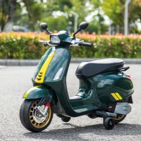 AIYAPLAY 12V Vespa Licensed Kids Electric Motorbike w/ Music, Lights, FM Radio, for 3-6 Years - Green(m-10)