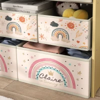 AIYAPLAY Étagère de rangement enfant étagère à 3 niveaux avec 9 boîtes en tissu non tissé 93 x 30 x 70 cm jaune(m-8)