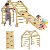 AIYAPLAY 3-in-1 Klimrek, opvouwbaar, Ladder & Glijbaan/Klimmuur, Hout, voor Kinderen van 1,5-4 Jaar(m-11)