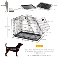 PawHut Cage de transport pour chien taille L dim. 78L x 47l x 55H cm métal noir(m-3)