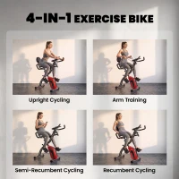SPORTNOW 4-In-1 Folding Exercise Bike with Resistance Bands, Bluetooth App, 8-Level Magnetic Resistance, LCD Display, Red(m-4)