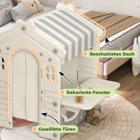 AIYAPLAY Kinder-Spielhaus mit dekorierten Fenstern, gewölbten Türen, Servierstation, 108x80x111 cm, Creme(m-6)
