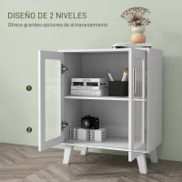 HOMCOM Aparador de 2 Puertas Aparador de Salón con 2 Estantes Puertas Transparentes para Cocina Entrada Blanco 61x35x75 cm(m-5)