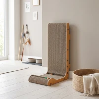 PawHut Cat Scratching Board Wall Mounted Cat Scratcher Corrugated 3 Toy Balls 39 x 23.5 x 57.5 cm Brown(m-8)
