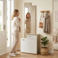 HOMCOM Recibidor de Entrada con Espejo Zapatero Abatible Cajón Mesa Pequeña 61x30x170 cm Blanco(m-7)