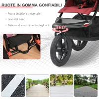 HOMCOM Triciclo Leggero Reclinabile e Pieghevole, Carrozzina per Bambini 6-36 Mesi Fino a 15kg con Portabicchieri, Rosso(m-6)