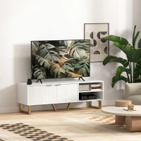 HOMCOM Meuble TV banc TV pour téléviseur jusqu'à 70 pouces - placard à 2 portes cannelées, compartiment ouvert et passe-câbles(m-8)