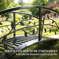 Outsunny Puente de Jardín Metálico 1,2 m Puente Decorativo para Estanques con Barandillas de Seguridad y Diseño de Hojas Negro(m-4)