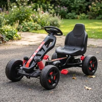 AIYAPLAY Kart cu pedale pentru copii 3-6 ani, max. 50 kg, cu suport pentru pahare și roți EVA antiderapante, roșu(m-9)