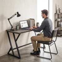 HOMCOM Schreibtisch Computertisch 120x60cm Bürotisch mit Z-förmigem Metallfuß, Holzoptik, Industriedesign für Büro, Grau(m-6)