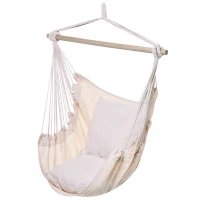 Outsunny Fauteuil suspendu extérieur chaise hamac avec 2 coussins, intérieur et extérieur, en tissu coton mélangé, crème(m-17)