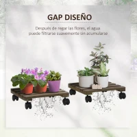 Outsunny Pack de 2 Plataformas con Ruedas de Madera Soportes para Plantas Macetas Exterior Interior Carga 50 kg Marrón Oscuro(m-5)