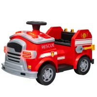 AIYAPLAY Elektrische Kinderauto 12V met Claxon, Muziek, Sirene, Zwaailicht, Voertuig met Koplampen, Zachte Start, Brandweerauto voor 3-5 jaar, 3 km/u, Rood(m-10)