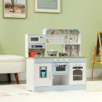 AIYAPLAY Bucătărie de Jucărie pentru Copii 3+ Ani din Lemn, Aragaz Interactiv, Cuptor și Mașină de Cafea, Alb(m-10)