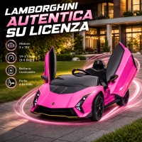 AIYAPLAY Macchina Elettrica Bambini 3-6 Anni 12V Lamborghini Autentica con 2 Motori, Porta a Forbice, Sospensioni, Rosa(m-4)