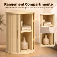 HOMCOM Table de Chevet, Table de Nuit Ronde Cannelée avec Porte Coulissante, pour Chambre à Coucher, Salon, 40x40x50cm, Chêne(m-6)