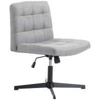 HOMCOM Armless Office Chair, Cross Legged Linen Computer Desk Vanity Chair with Wide Seat, Rocking Function, Grey(m-1)