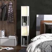 HOMCOM Staande lamp met rasterpatroon, 2-laags schappen, geschikt voor diverse lichtbronnen, wit(m-7)