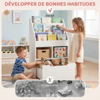 HOMCOM Bibliothèque étagère Multi-Rangement 3 étagères 2 niches Grand tiroir en bois Blanc(m-8)
