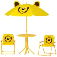 AIYAPLAY Set da Giardino per Bambini 2-5 Anni con Tavolino Rotondo, 2 Sedie Pieghevoli e un Ombrellone, Giallo(m-11)