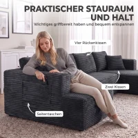 HOMCOM Modulaire U-bank met 2 chaise longues, corduroy slaapbank met schuim met hoge dichtheid en veerondersteuning, donkergrijs(m-6)