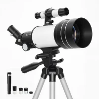 Outsunny telescoop, 70 mm objectief, 5 x 24 zoeker, verstelbaar statief, zilverkleurig(m-11)