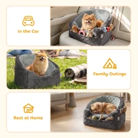 PawHut Dog Car Seat, Detachable Washable Dog Booster Seat with Thick Cushion, Seat Belt, Pockets for Small Under 10kg, Grey(m-7)