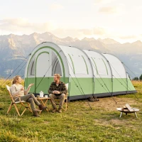 Outsunny Three Man Duo Room Tunnel Tent, with Accessories - Cream/Green(m-14)