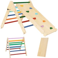 AIYAPLAY Toddler Climbing Frame for Kids with Ramp, 3 in 1 Wooden Pikler Triangle Set for 18-48 Months, Multicolour(m-1)