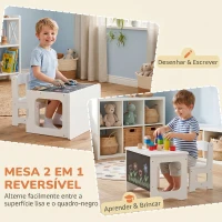 AIYAPLAY Mesa Infantil com Cadeira Tampo Reversível Mesa e Cadeira Infantil com Lousa para Desenho Crianças 3-6 Anos Branco(m-4)