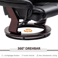 HOMCOM Relaxfauteuil met voetenbank, draaibare ligstoel, verstelbare rugleuning, lederlook, tot 130 kg, zwart(m-5)
