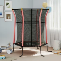 HOMCOM Trampoline pour enfant 1,22 x 1,11 x 1,9 m filet de sécurité porte zippée 6 poteaux rembourrés inclus rouge noir(m-10)