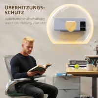 HOMCOM Elektrische wandverwarming met oscillatiefunctie, 2 standen, timer en LED-display, grijs(m-6)