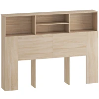 HOMCOM Tête de lit sur pied avec rangements, accessoire de lit 4 compartiments ouverts, 140 x 19 x 103,5 cm, effet bois naturel(m-1)