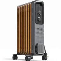 HOMCOM 2000W Oil Filled Radiator, 9 Fin, Portable Electric Heater with 3 Heat Settings, Safety Cut-Off and Wheels, Grey(m-15)